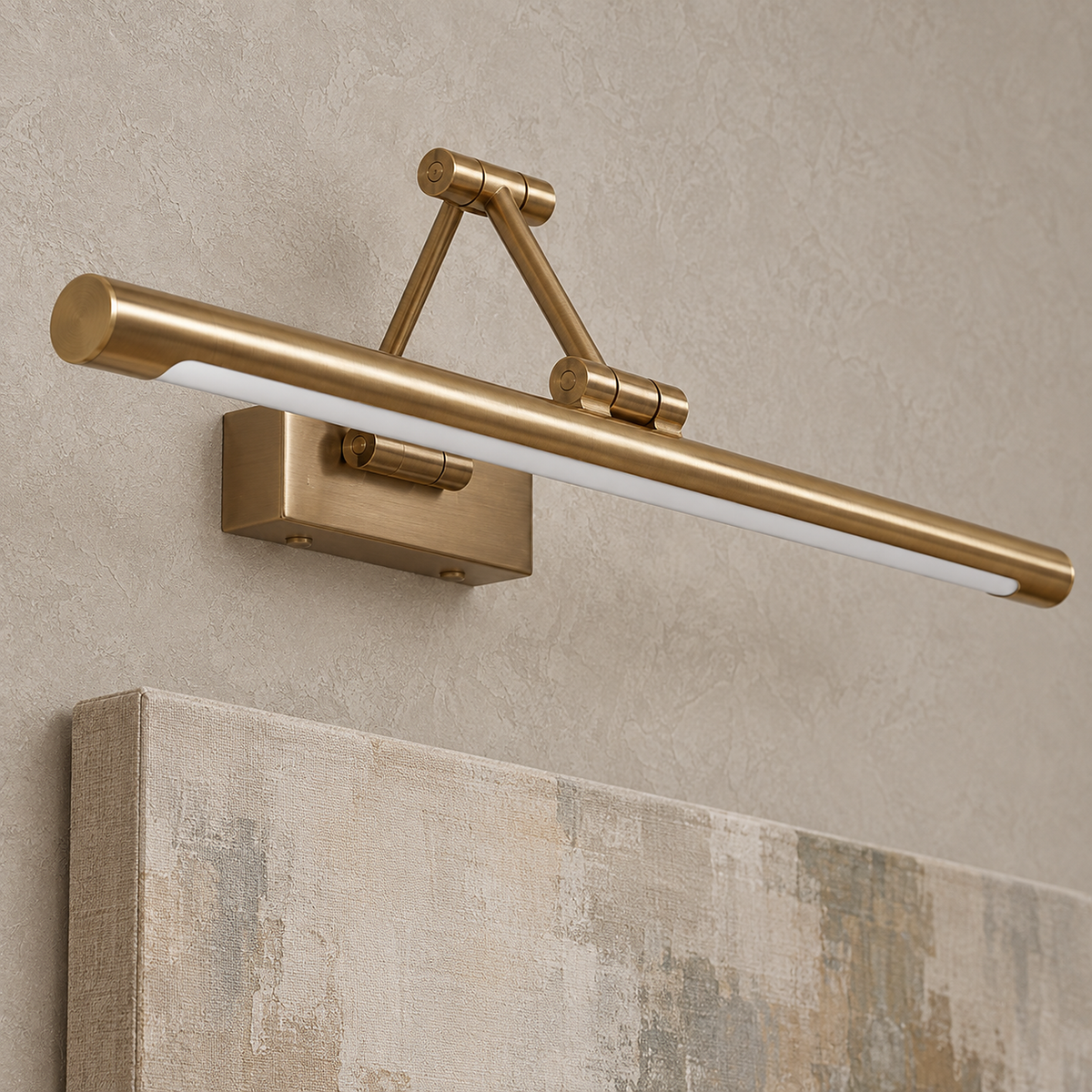 Anterilo gold LED wall sconce close up of the arm joint and unlit acrylic diffuser