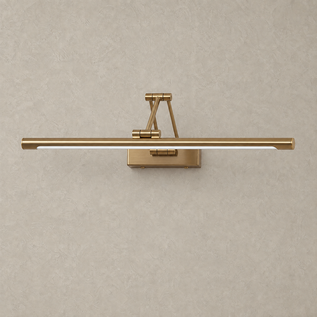 Anterilo gold rechargeable wall sconce unlit on a greige plaster wall