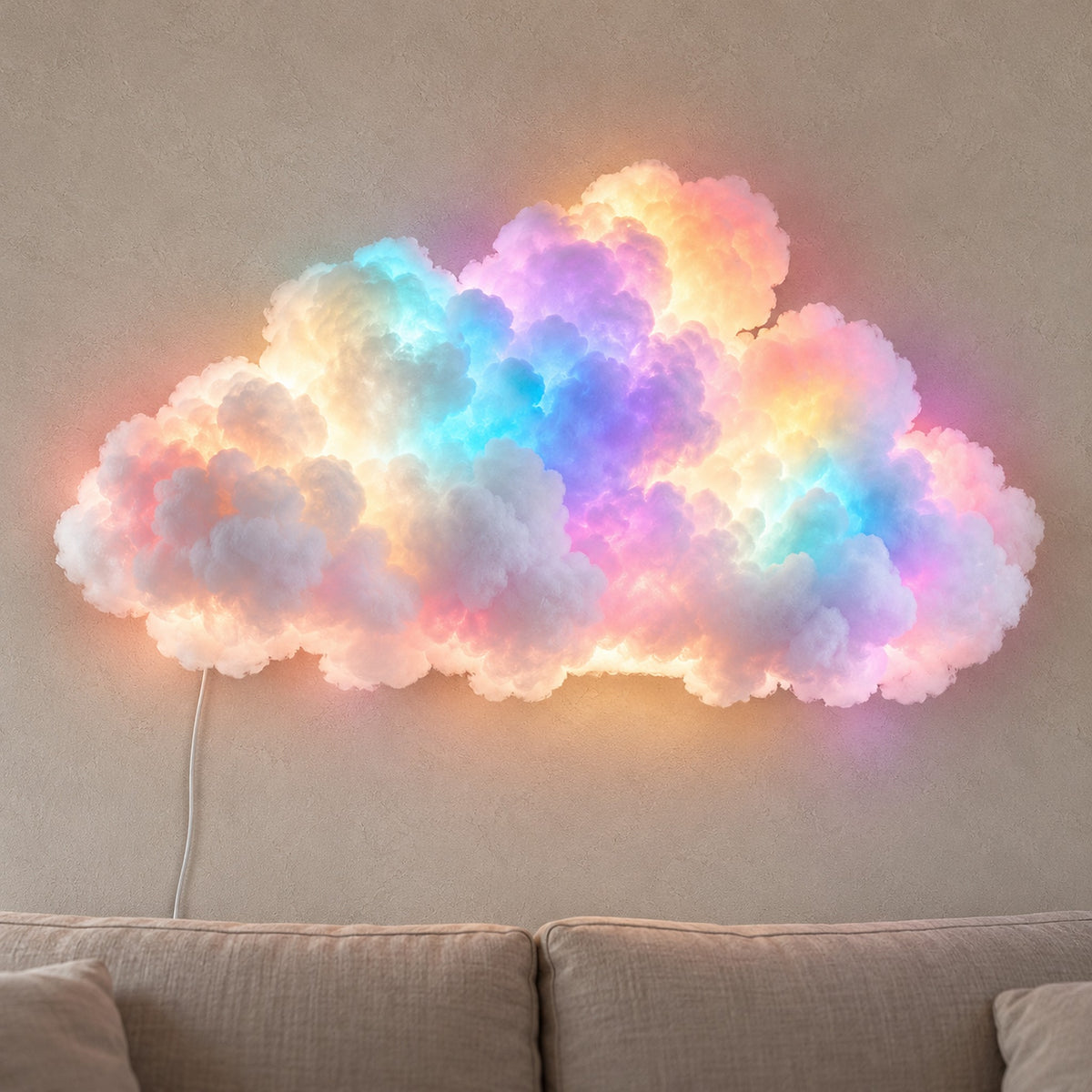 Arvimo LED cloud light in white, a close up of color glowing through the clusters