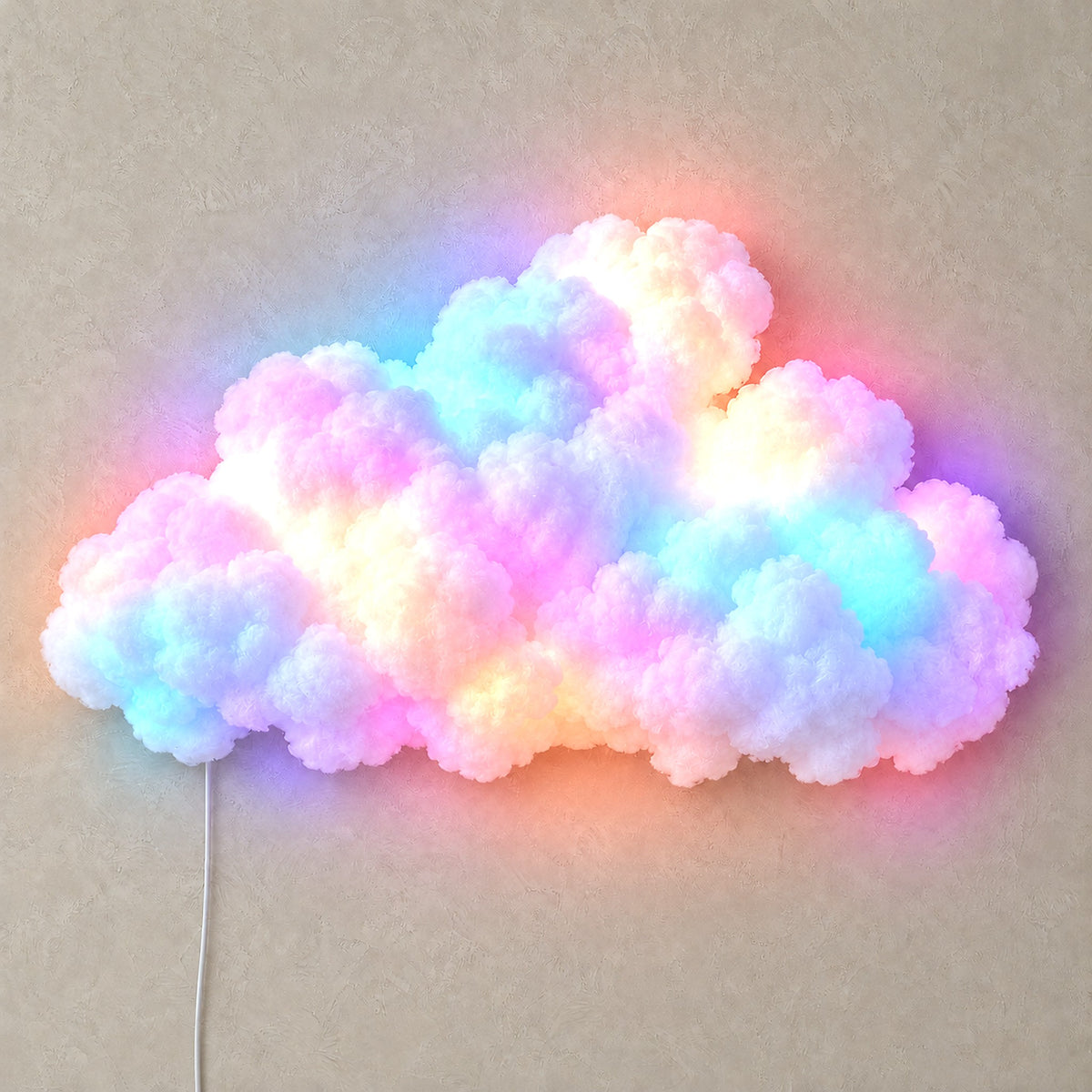Arvimo LED cloud light in white lit with overlapping soft colors