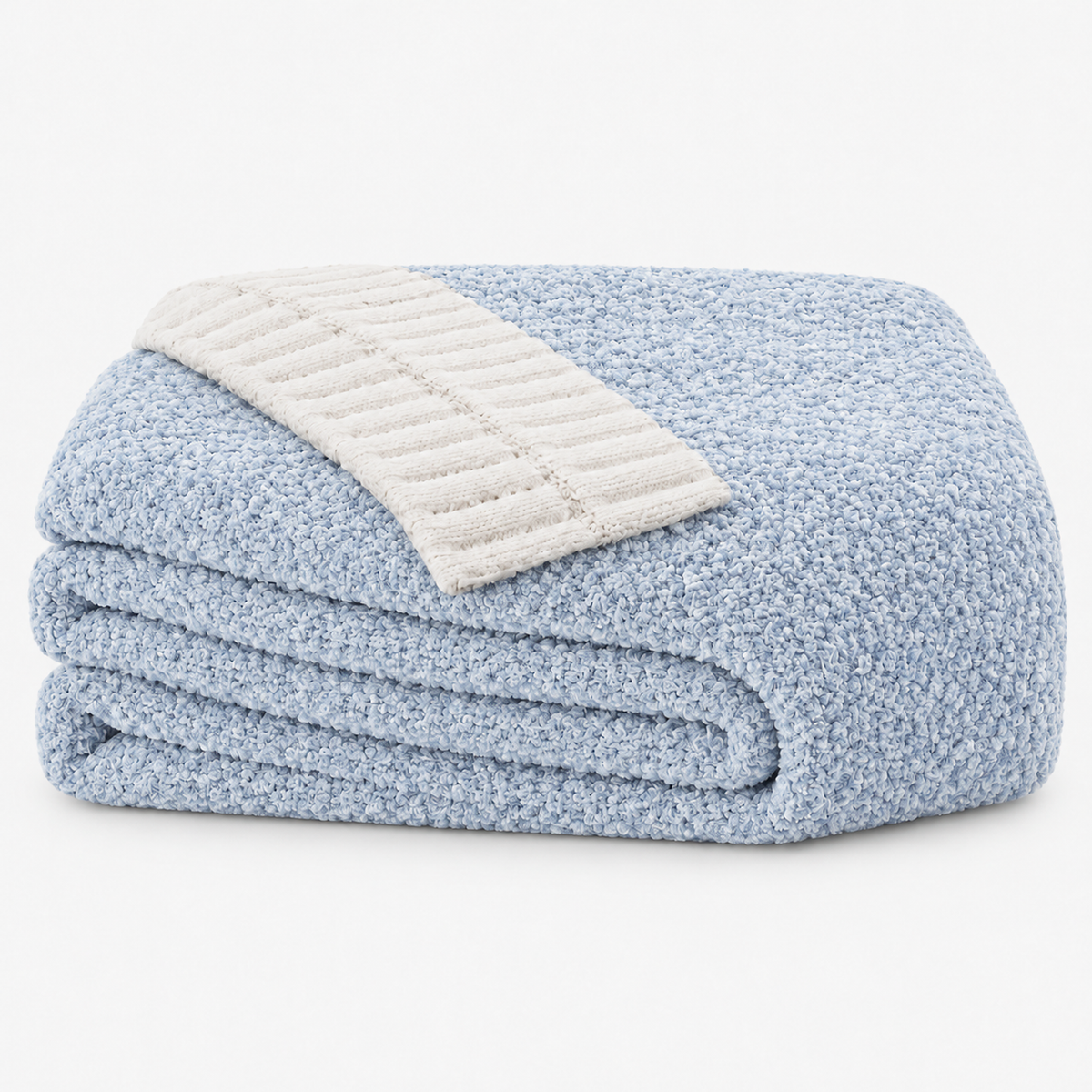 Calemira pale blue throw blanket folded to show its pale end band #color_pale blue