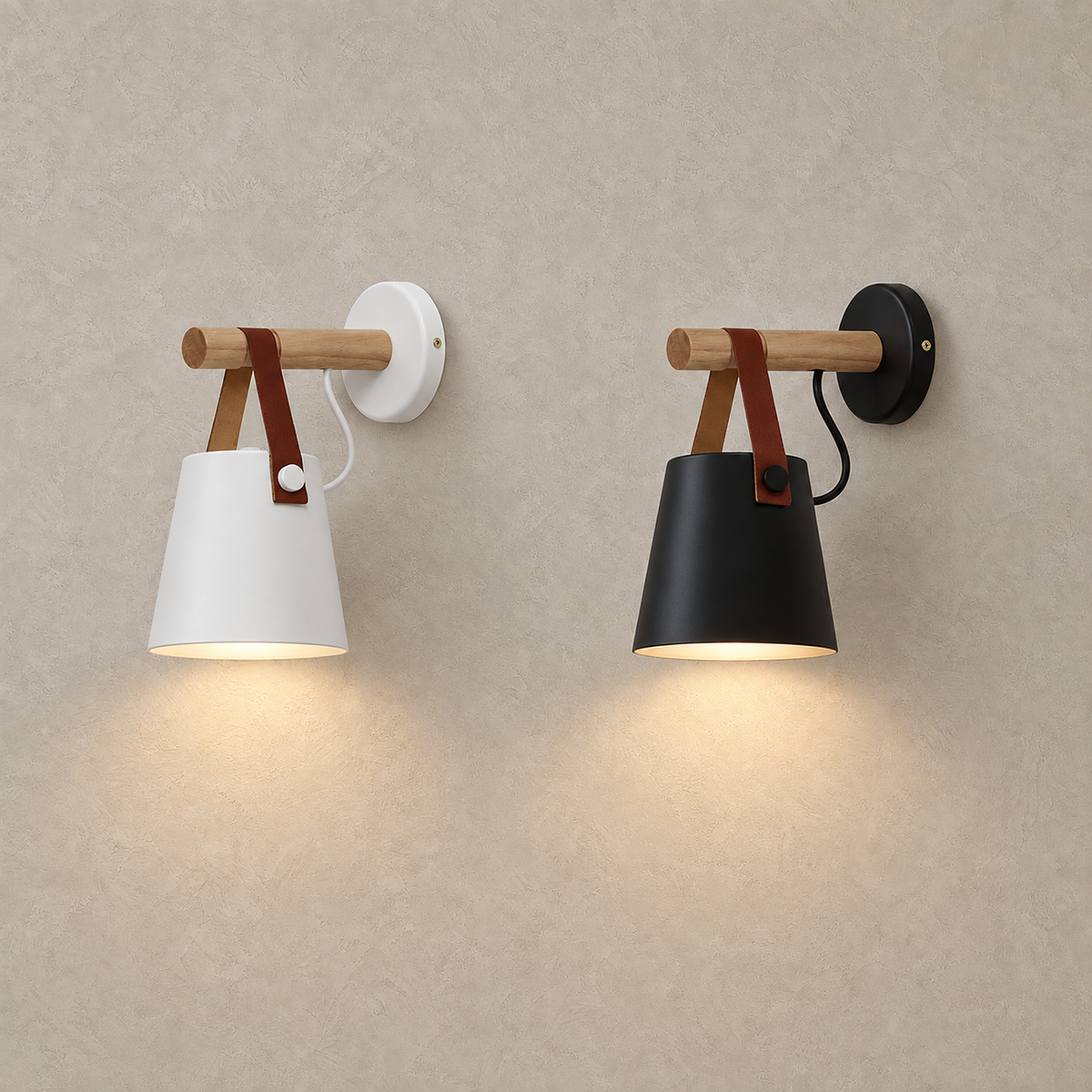 Cilarno black and white wall lamps compared side by side on a studio plate