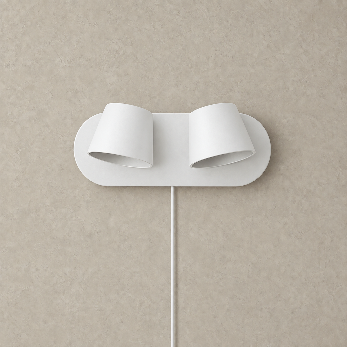 Cirelvo white two head LED reading wall sconce switched off on a plain studio plate #color_white