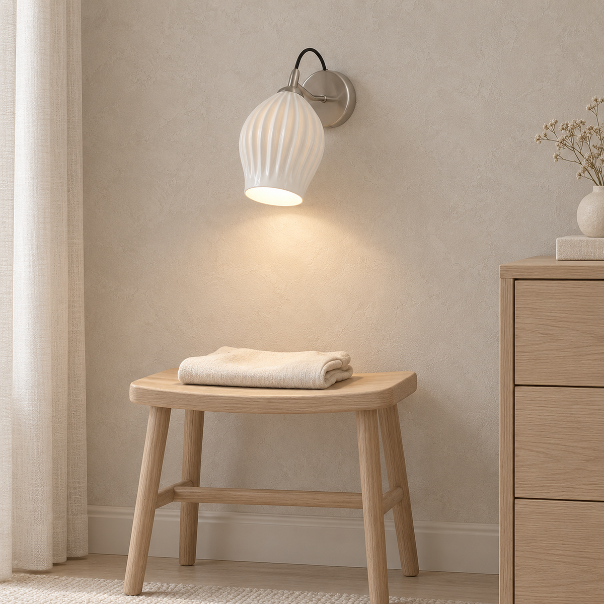 Comirel chrome bedside wall light lighting plaster above a dressing stool