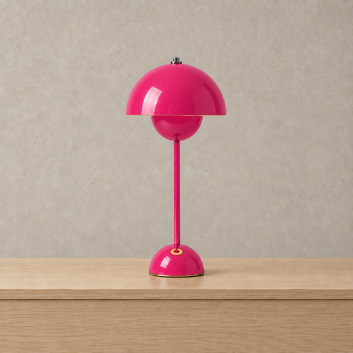 Coremila hot pink bedside lamp shown unlit against a plain backdrop #color_hot pink