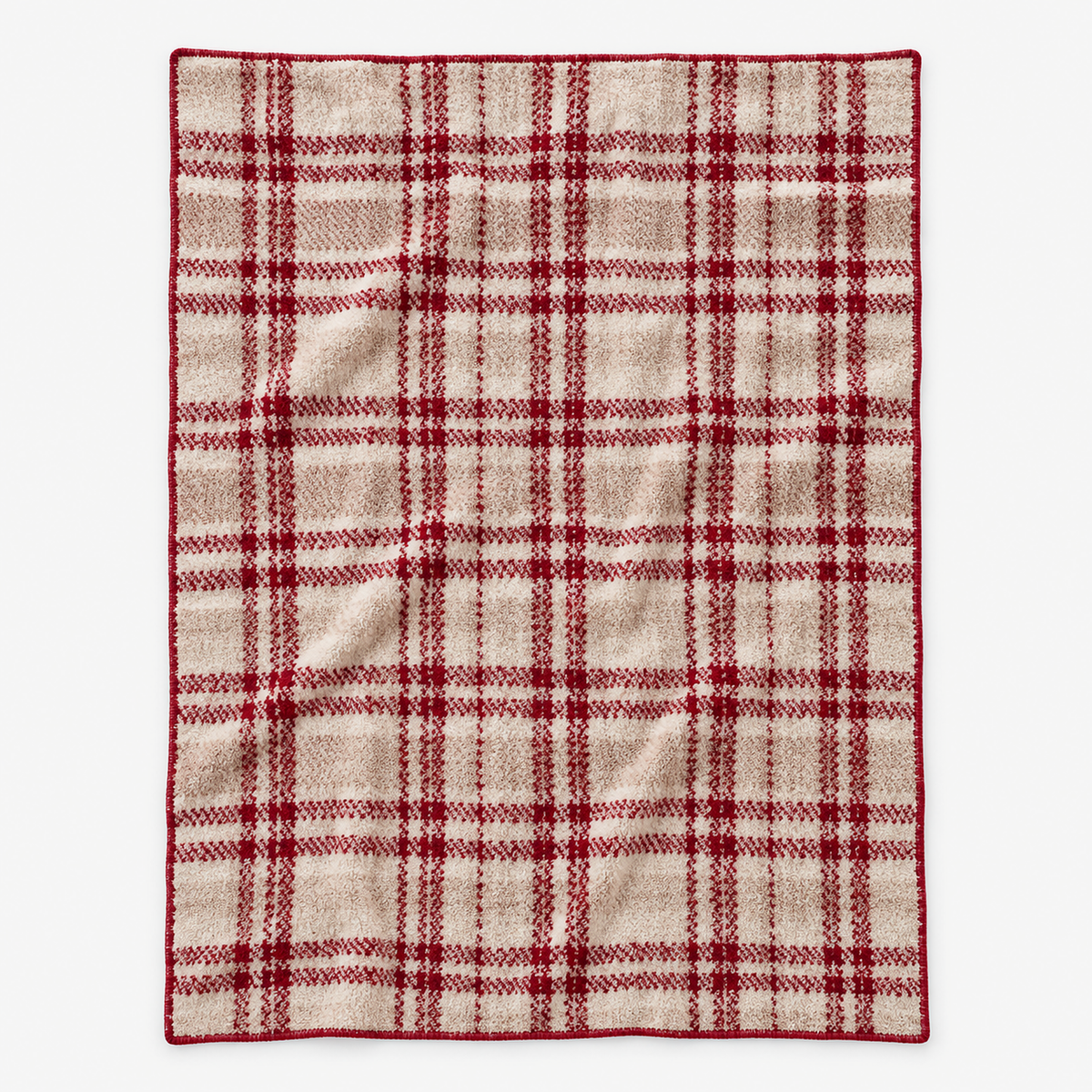 Corlami berry check plaid throw blanket laid fully open showing the printed check and red edging