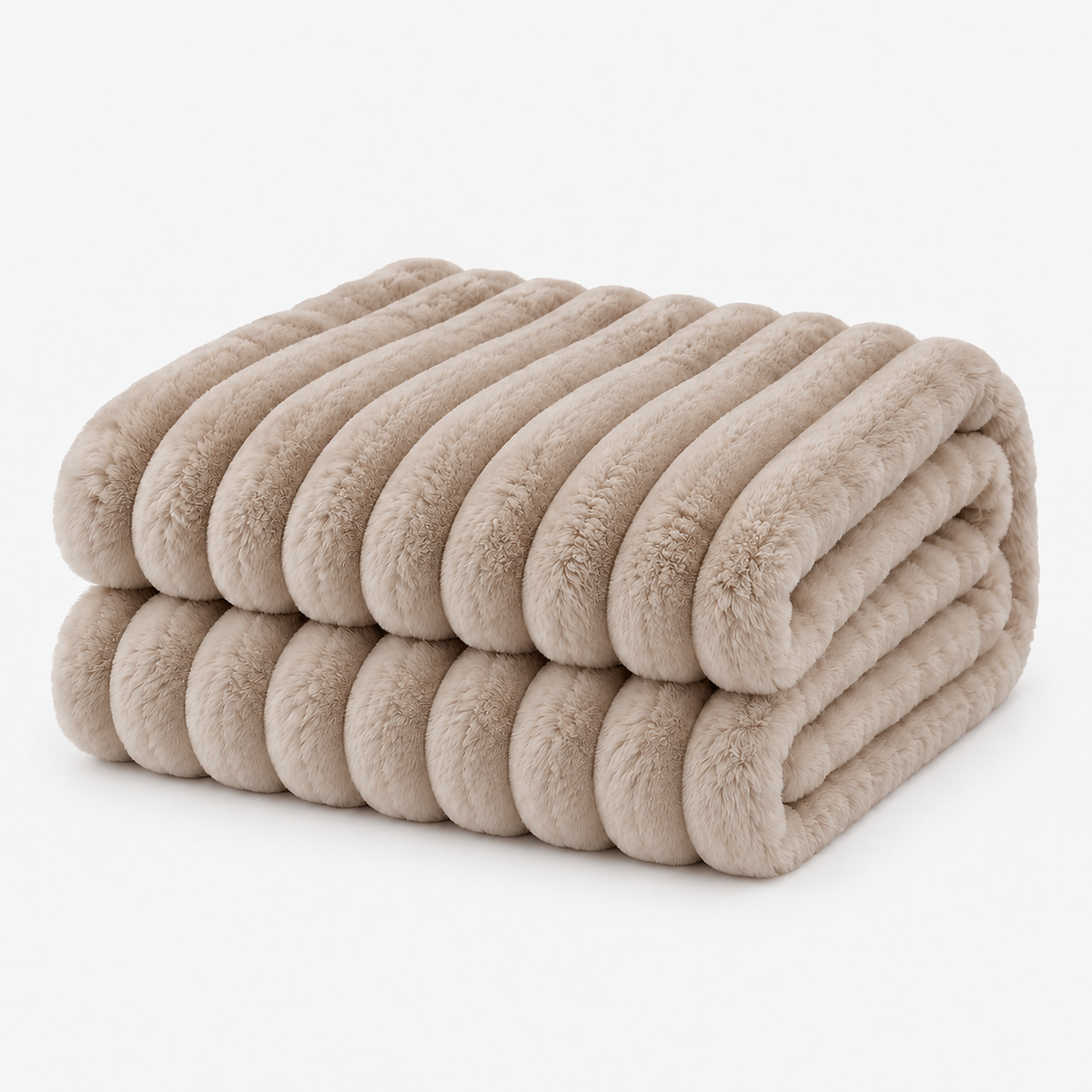 Elarino ribbed plush blanket in brown, faux fur throw blanket loosely folded on a white background #color_brown
