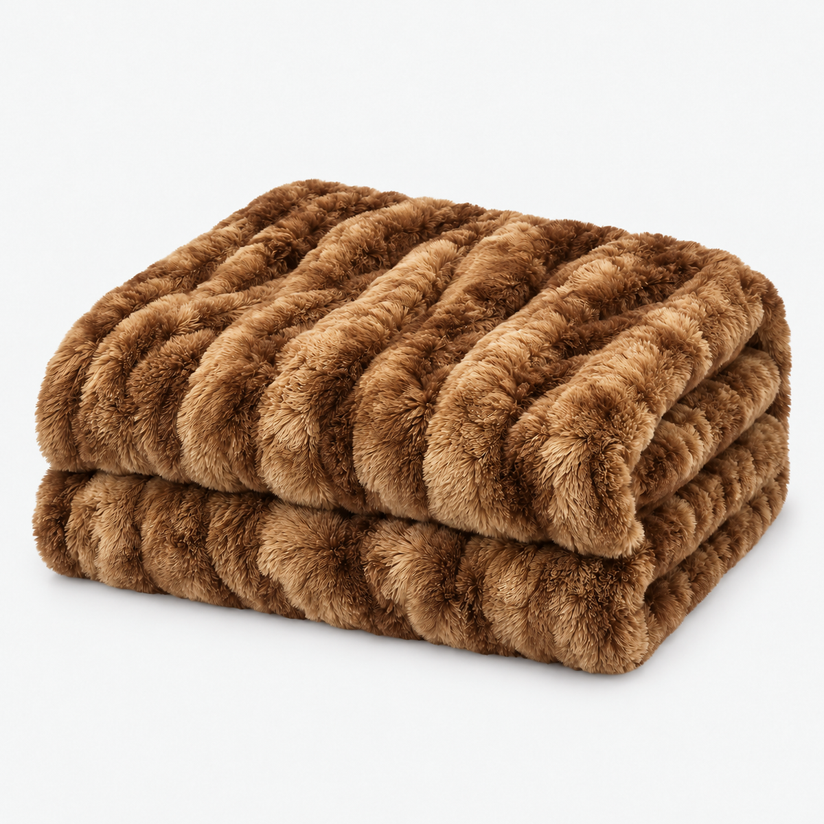 Elvasori caramel fleece throw blanket with double layer plush pile, folded on a seamless white background #color_caramel