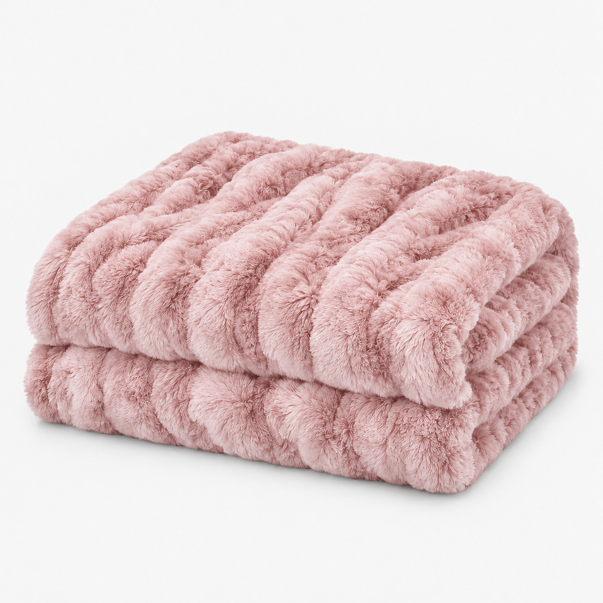 Elvasori pink faux fur throw blanket loosely stacked on a white background #color_pink