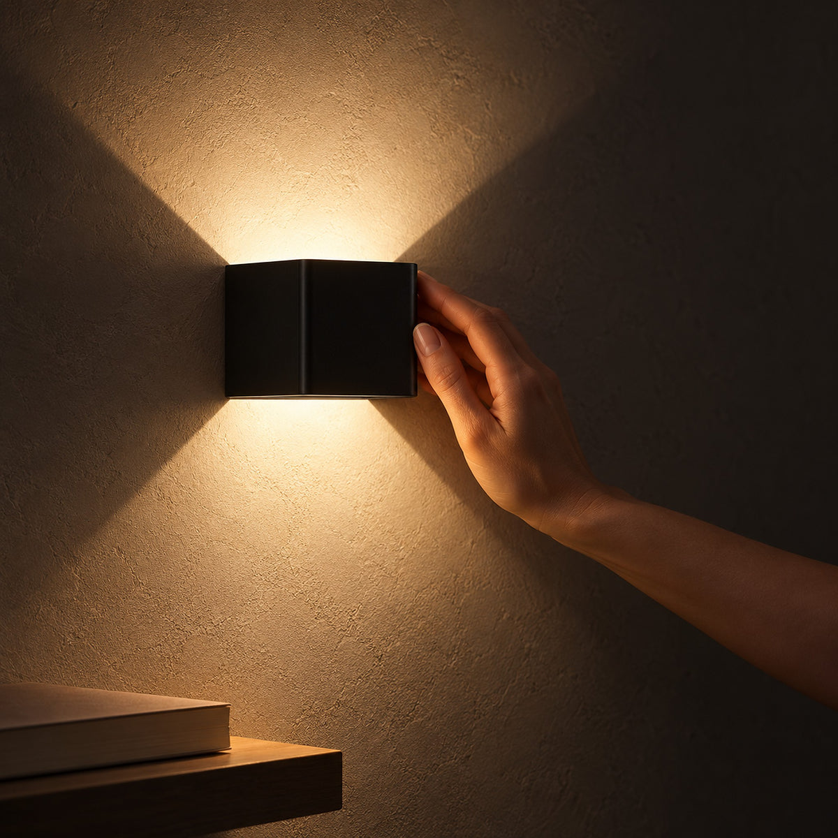 Ivelmo black wall light with motion sensor lighting hallway plaster at night