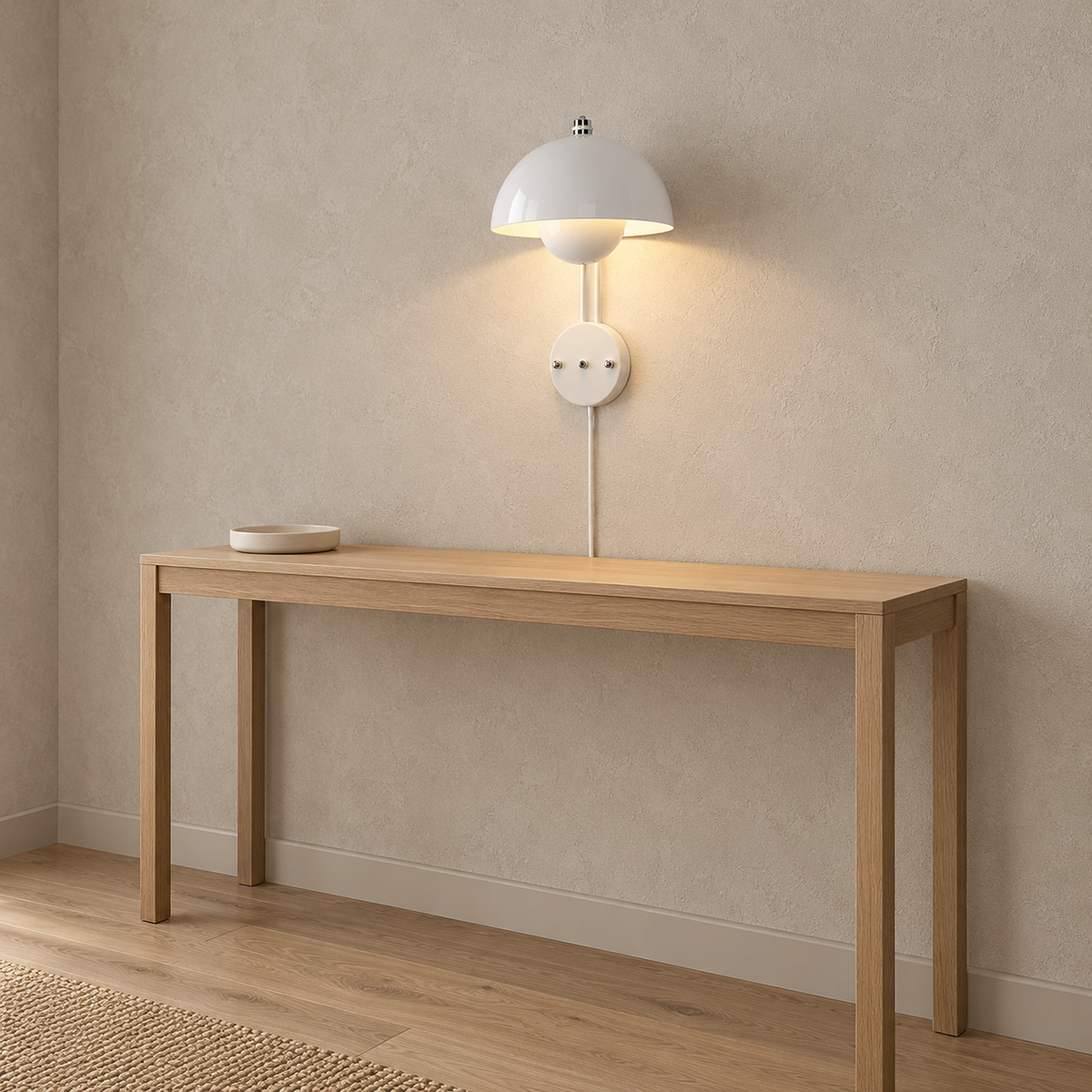 Lasorme white wall lamp mounted above an entry console, leaving the surface clear #color_white