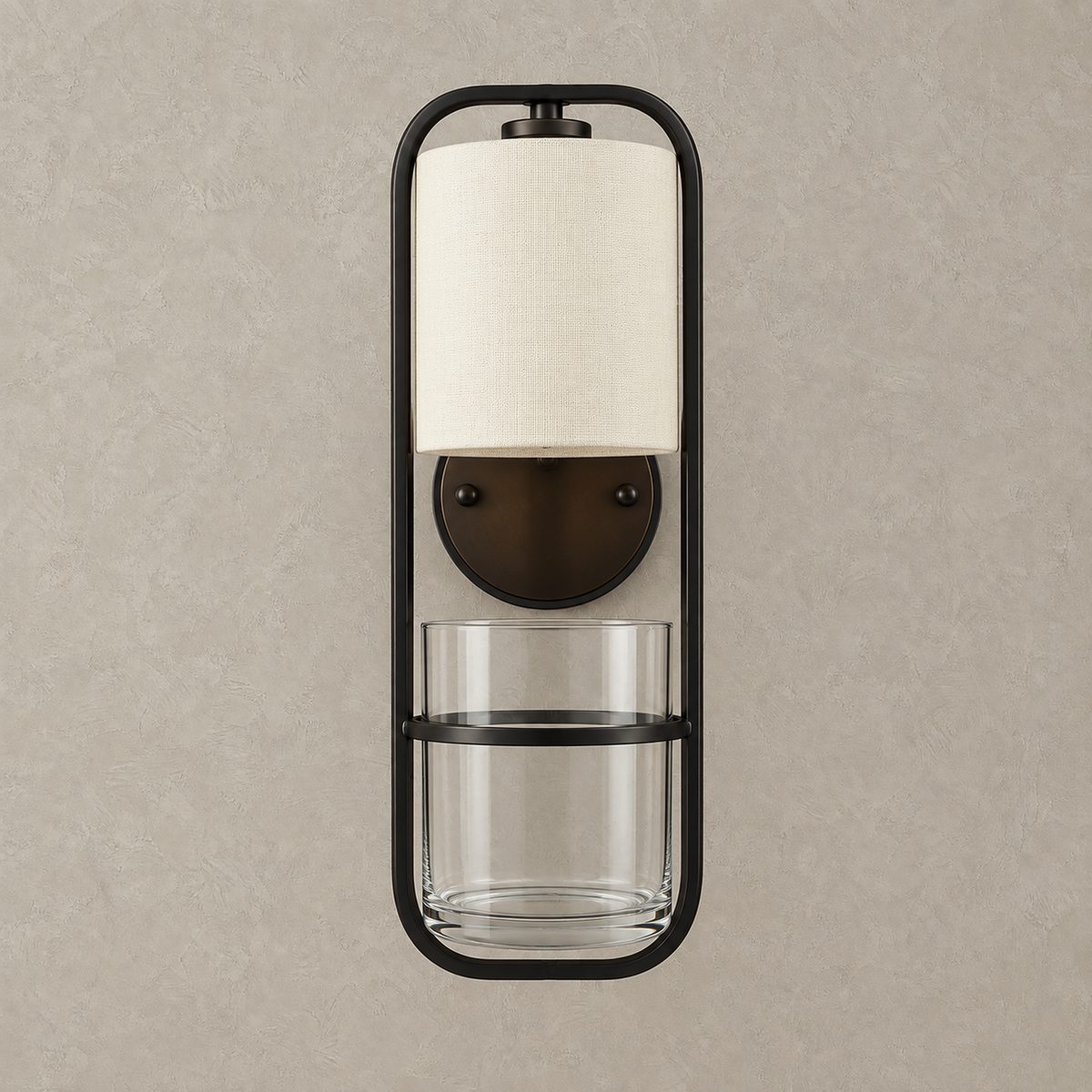 Lavirelo black planter wall sconce shown unlit with its empty plant container and round backplate