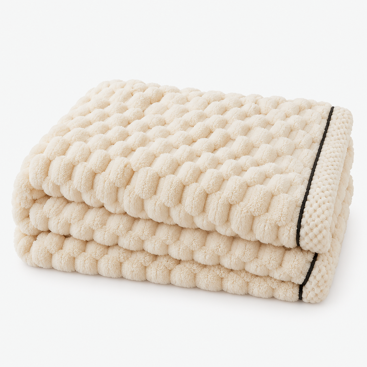 Lemarvo cream coral fleece throw blanket loosely folded on a plain white backdrop