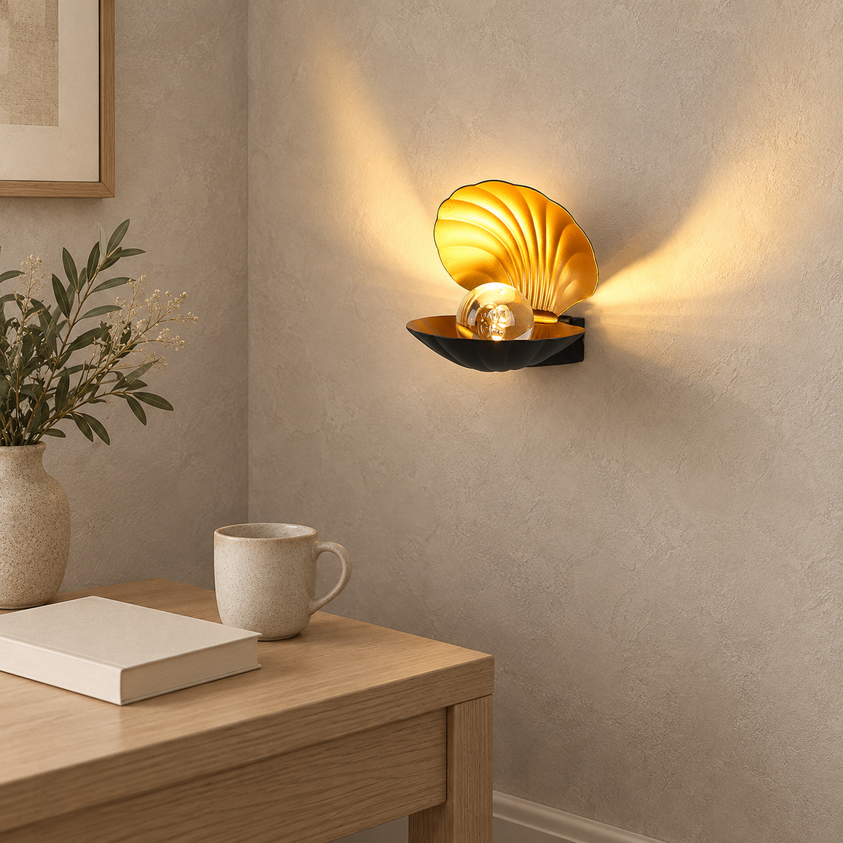 Leravio black LED wall sconce mounted above a snug table leaving space below