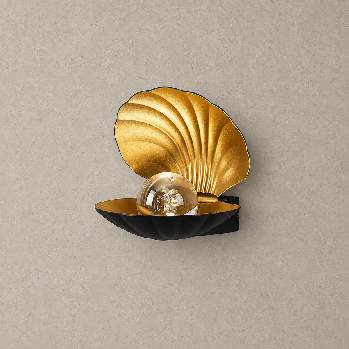 Leravio black LED wall sconce unlit on a studio plate showing its shell shape