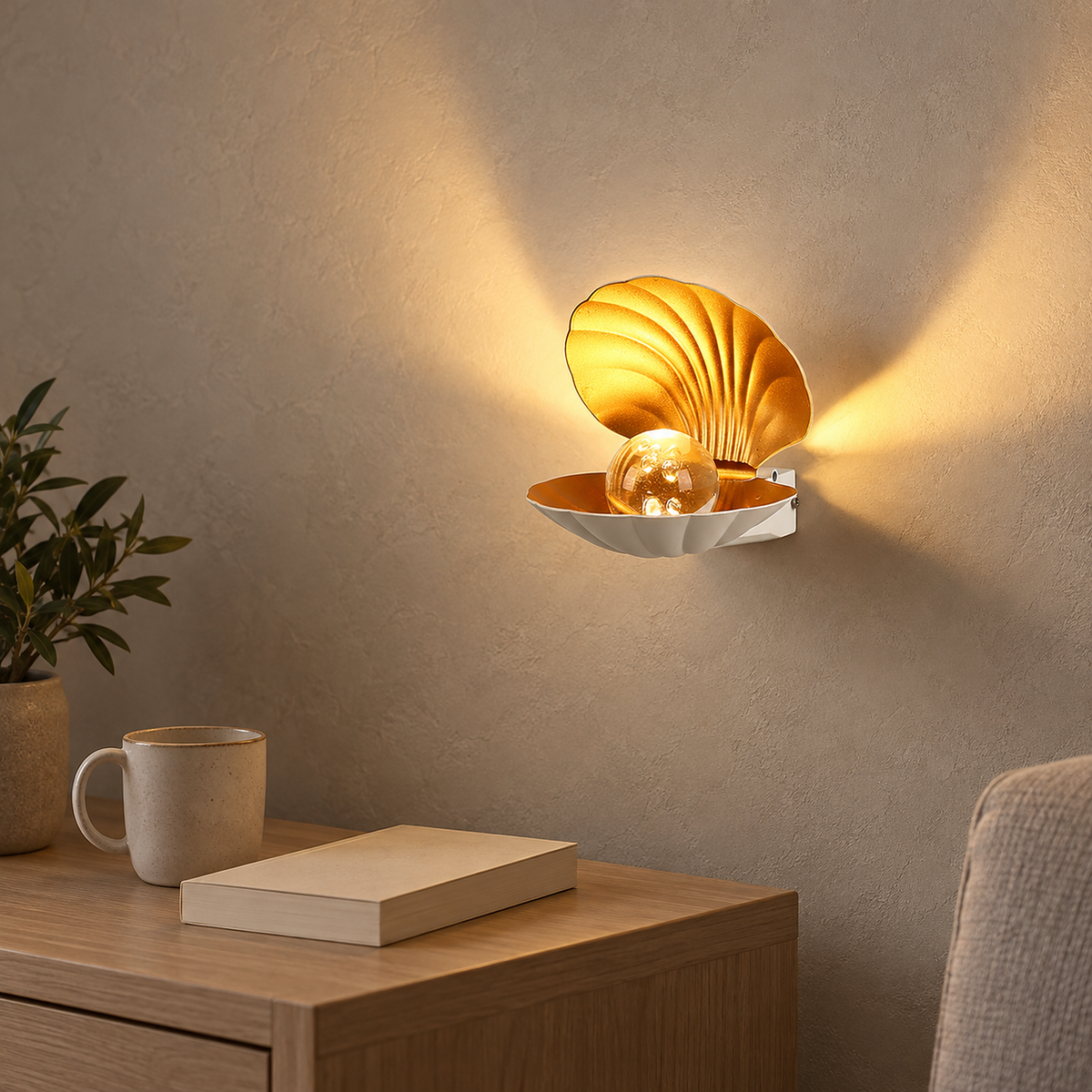 Leravio white LED wall sconce lit above a snug table with the tabletop free #color_white