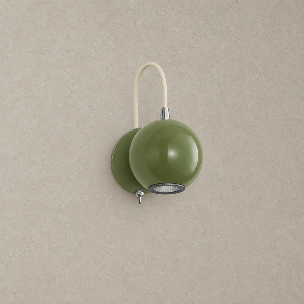 Lirema green hardwired wall reading light with a glossy painted aluminum head, shown switched off