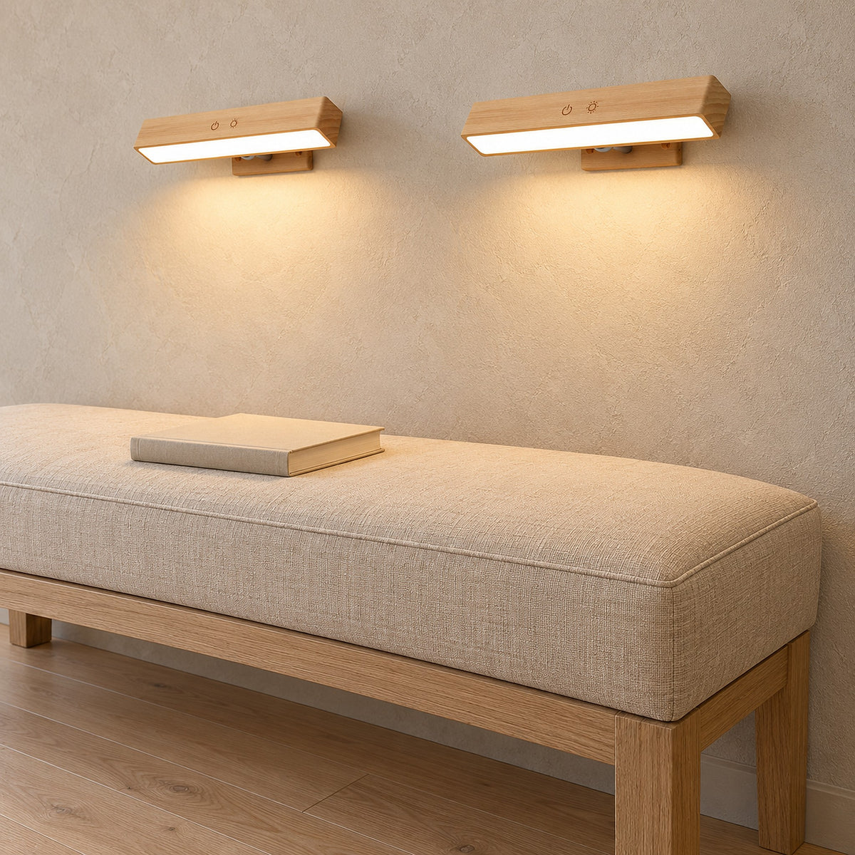 Lisomar main cordless wall lamp turned on with a fingertip touch control in a dining nook