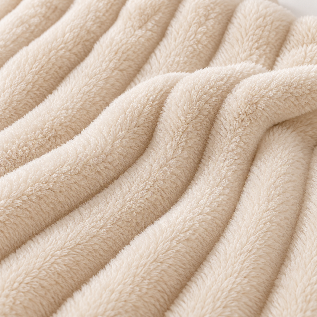Lorimena cream coral fleece blanket close up showing fuzzy stripes that run side by side
