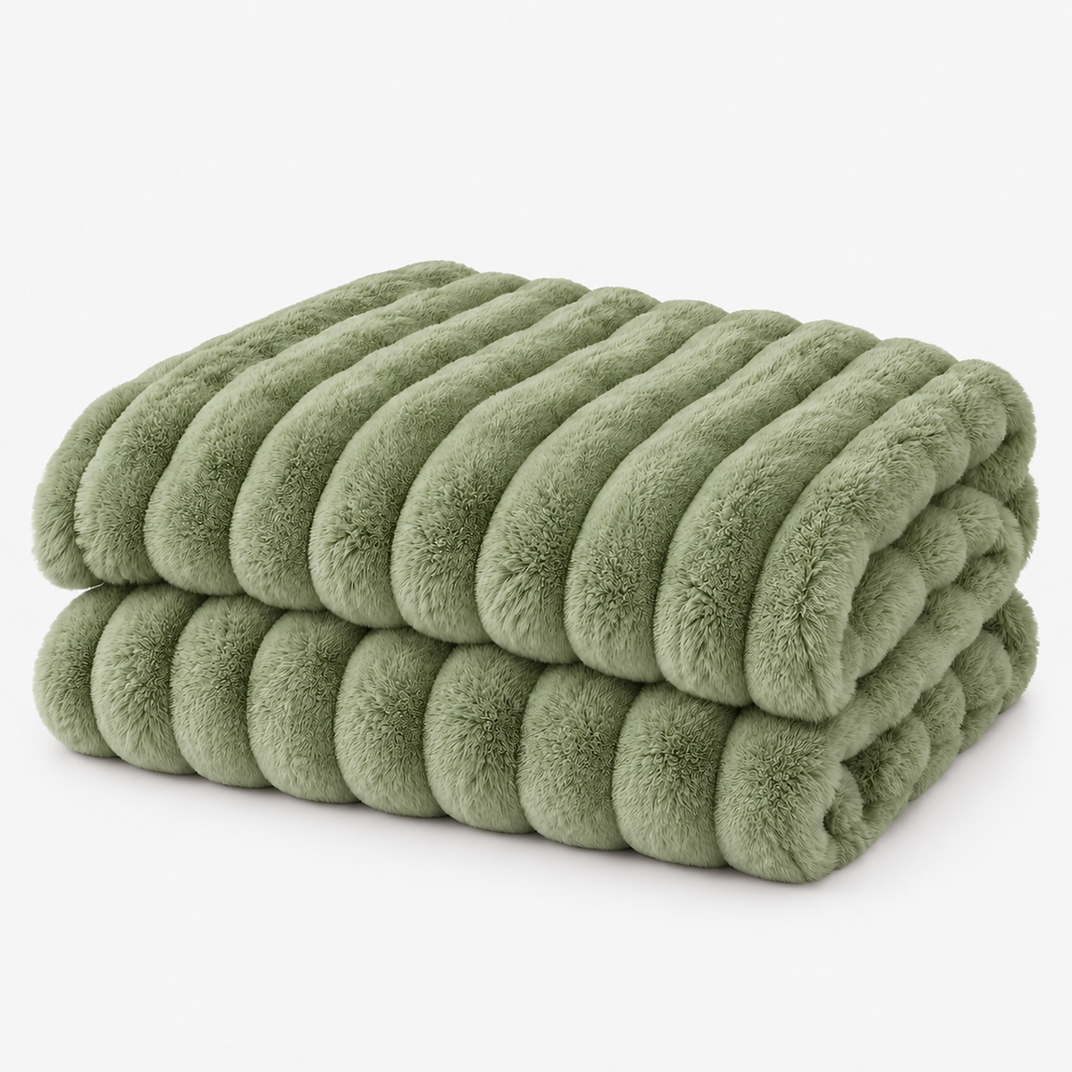 Mavilore matcha green coral fleece blanket loosely folded on a plain white background #color_matcha green