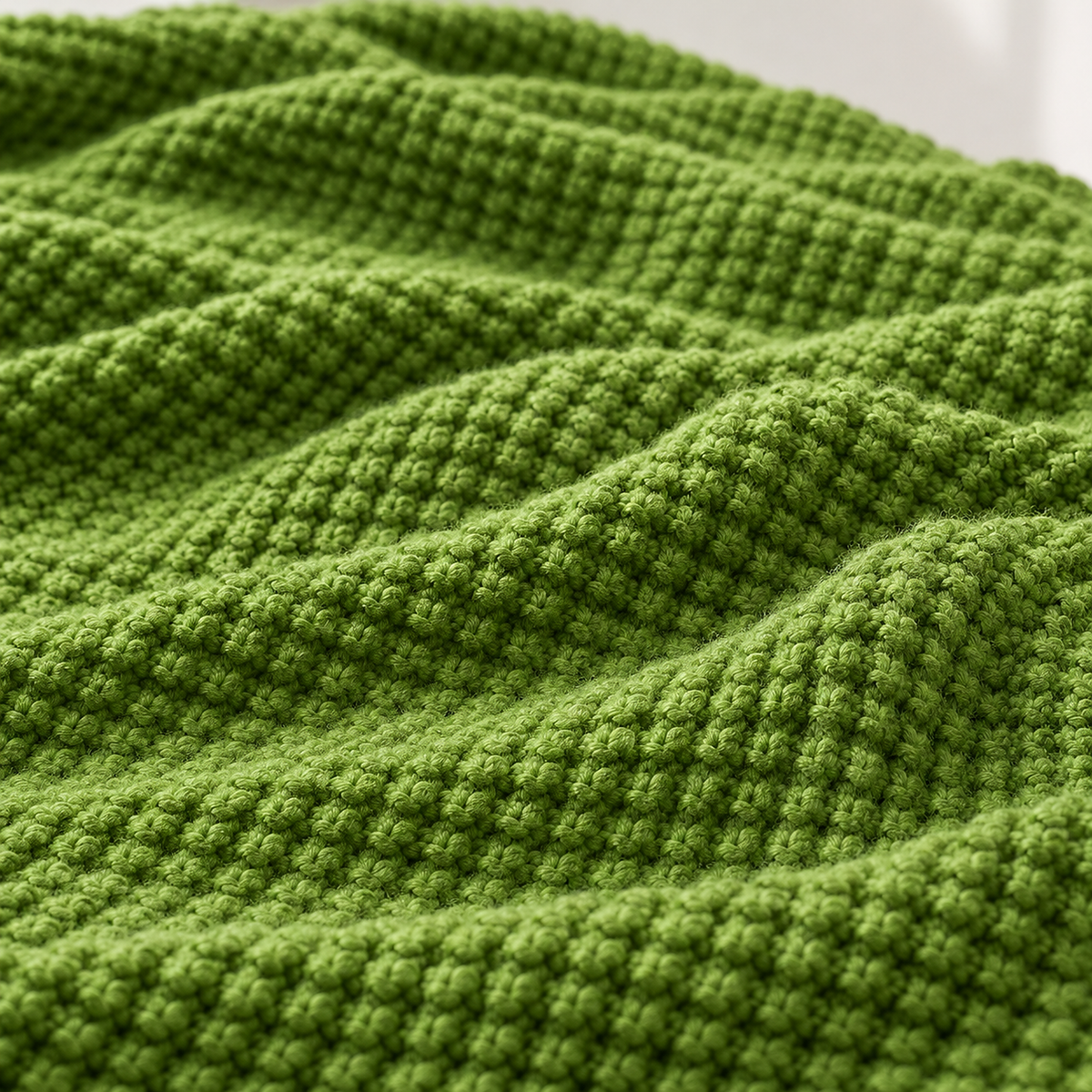 Melsavo grass green knit throw blanket close up showing its raised pineapple plaid knit texture