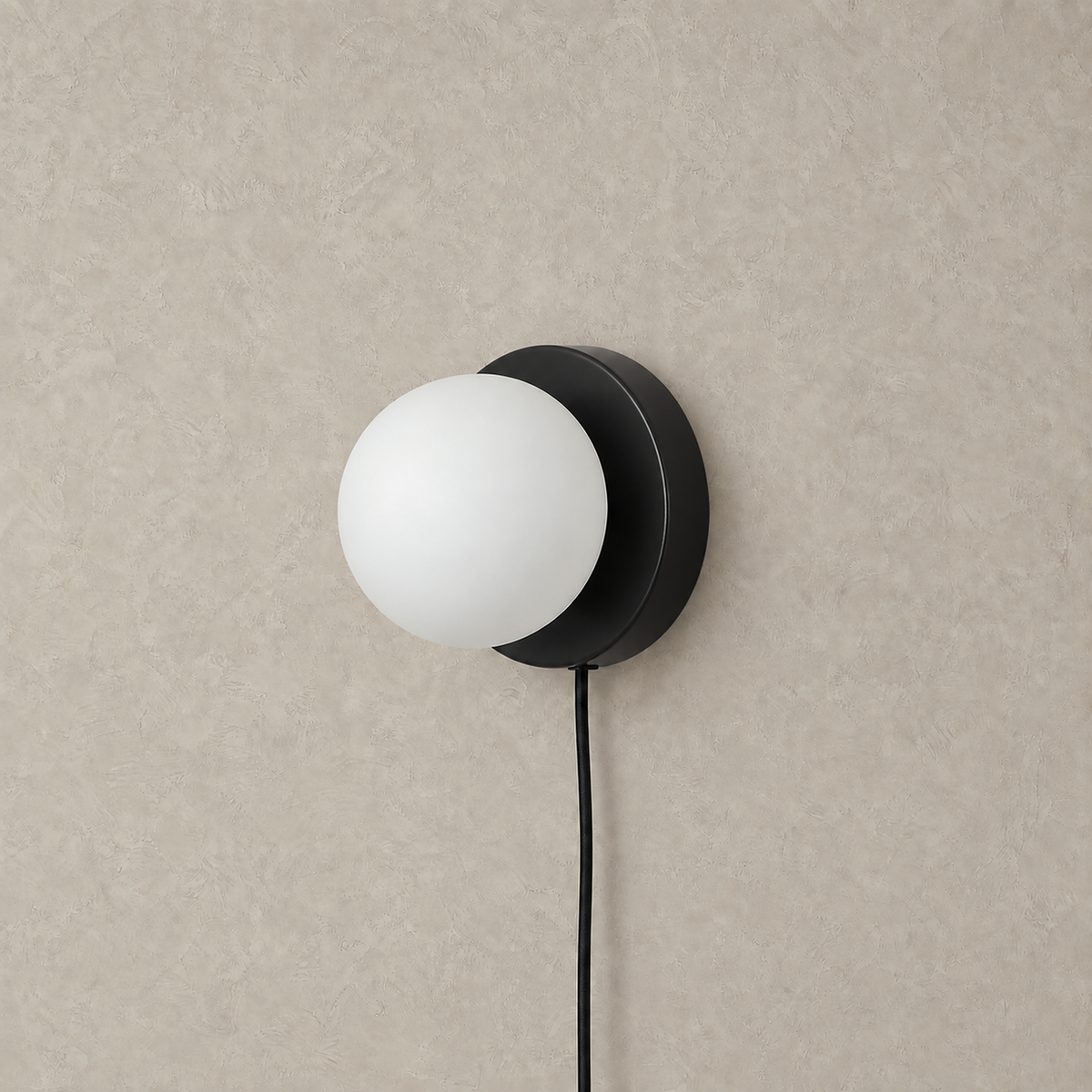 Memilora black bedside wall light unlit, white globe on a round black base #color_black