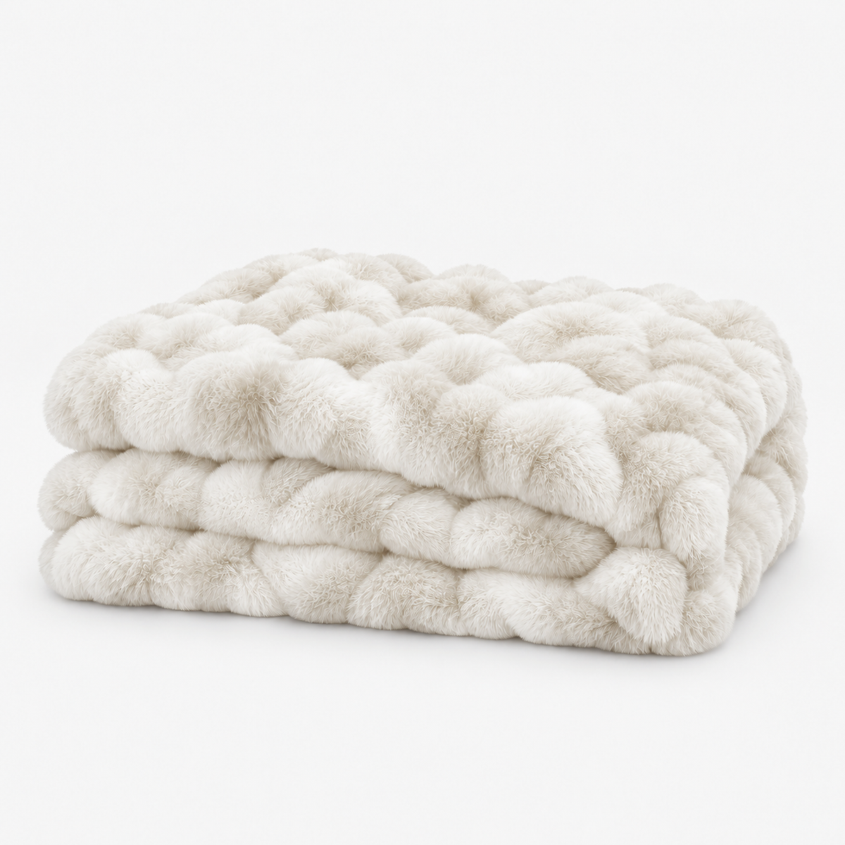 Mevorina cream white plush throw blanket with bubble fur texture loosely folded on white #color_cream white