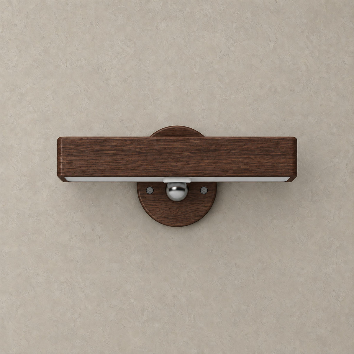 Mirsavel dark brown wall sconce unlit on a plain plate showing the wood finish #color_dark brown