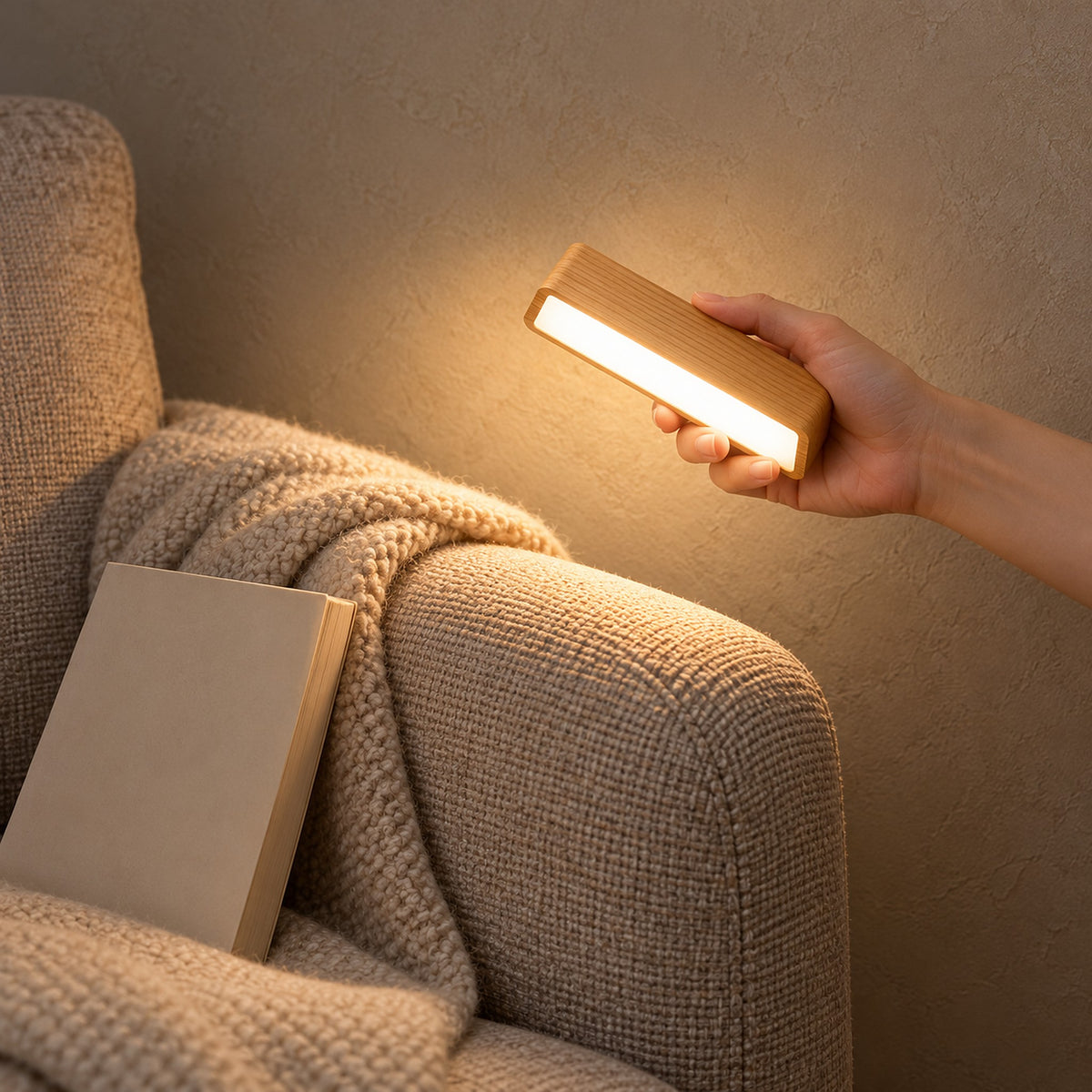 Mirsavel natural bedside wall light lifted off its base and carried into another room