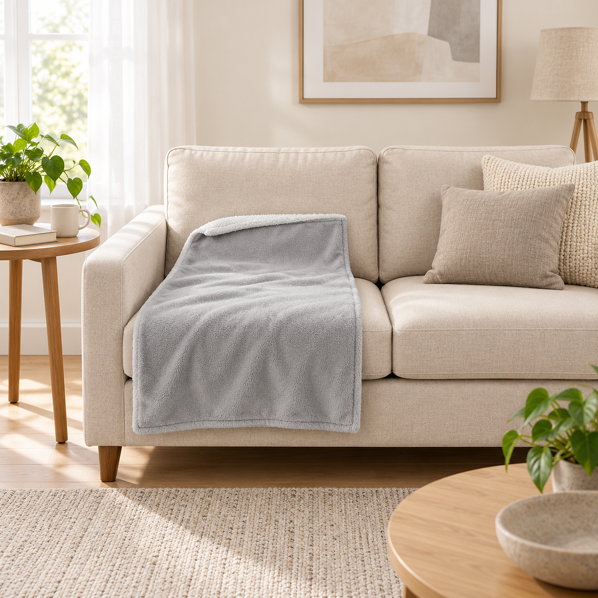 Morivel light gray throw blanket for couch covering just one seat of a loveseat