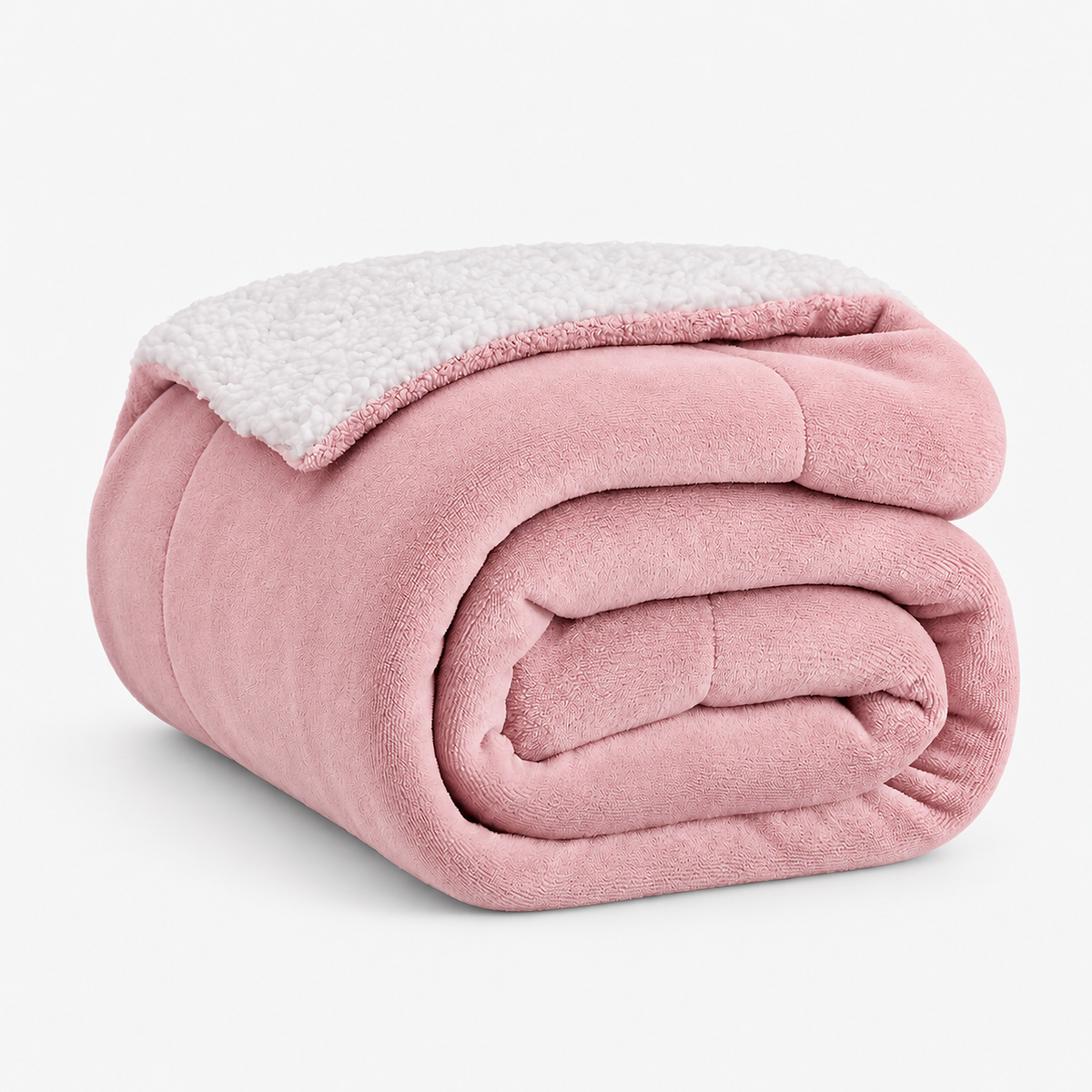 Morivel pink sherpa throw blanket in loose folds on a white background #color_pink