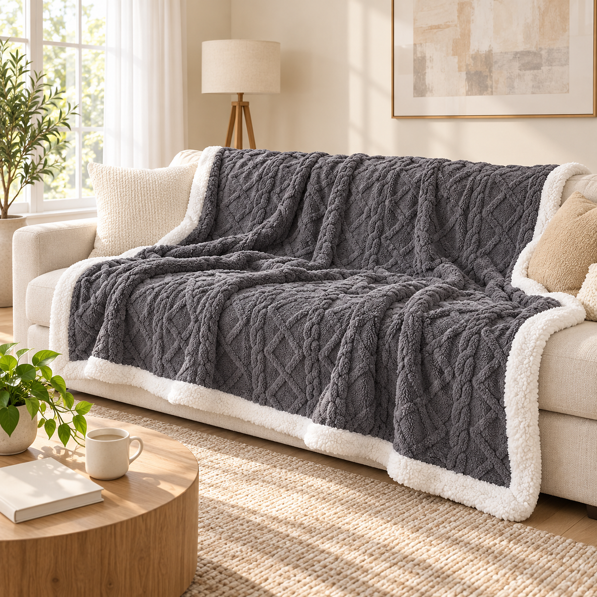 Mosilen charcoal and white throw blanket for couch in the middle size, spread lengthwise for a sofa nap