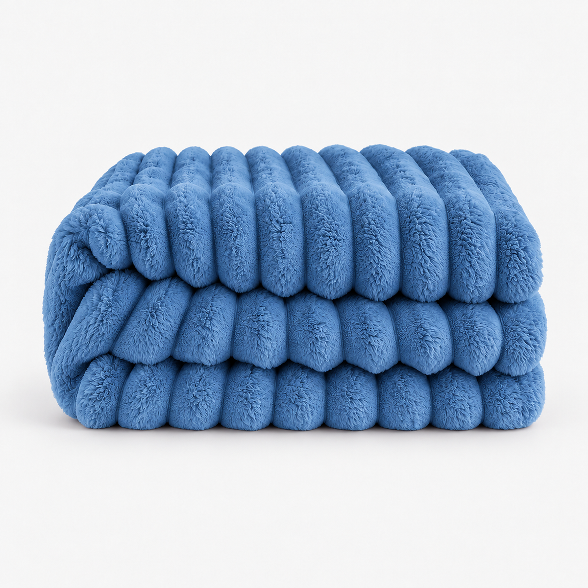 Nalorema ocean blue plush fleece blanket folded on a plain white background #color_ocean blue