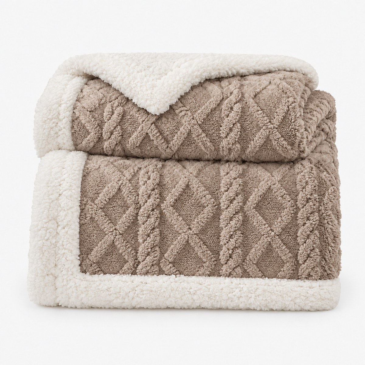 Narelvo latte sherpa throw blanket loosely folded on a white background #color_latte