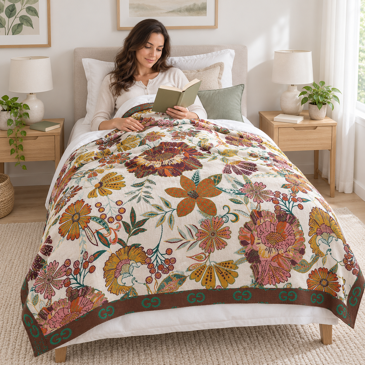 Narvoli multicolor & cotton soft throw blanket as a summer cover for an adult resting in a bright bedroom