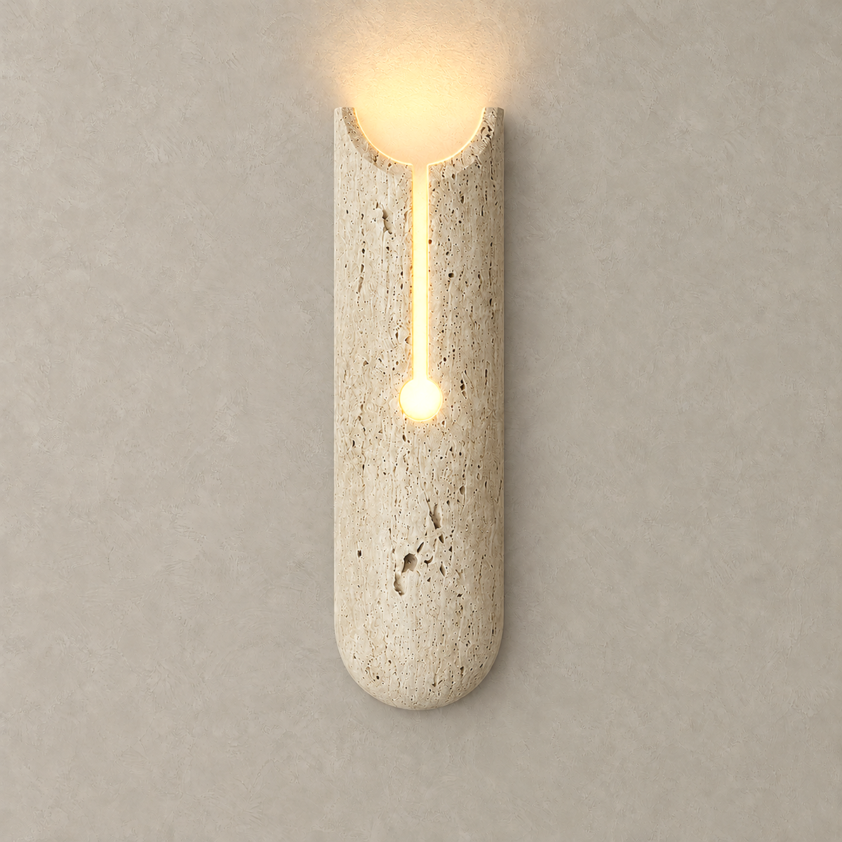 Nerisalo beige plug in wall light sending a warm upward glow from its hollow top