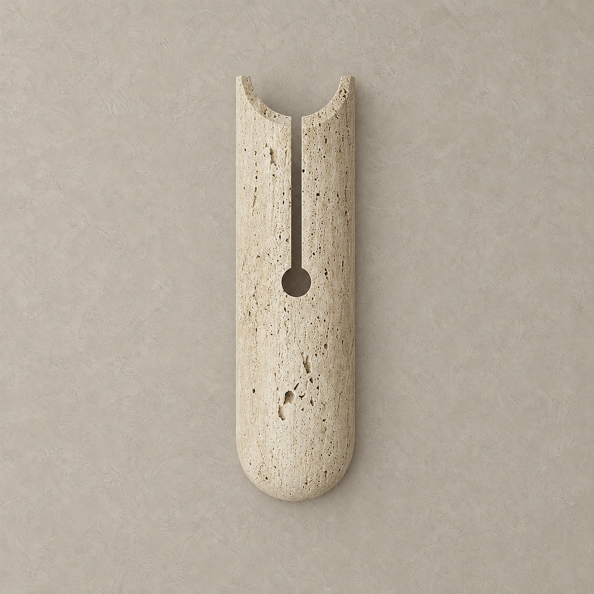 Nerisalo beige plug in wall sconce with its stone face unlit against a plain background
