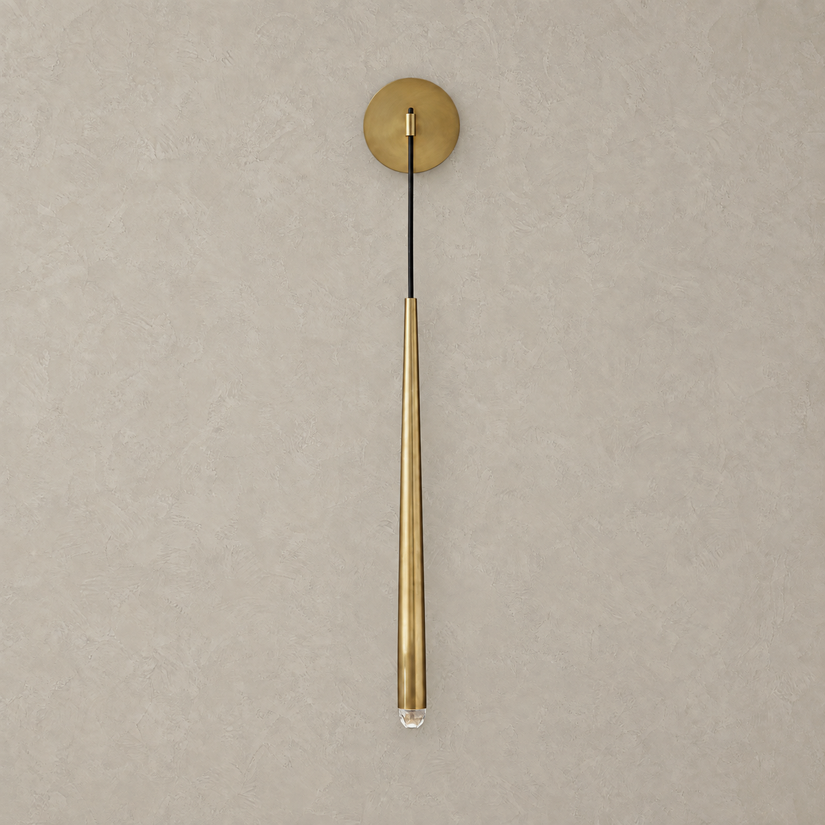 Nerisavo hanging wall sconce in polished brass, slim cone hanging from a small round wall plate