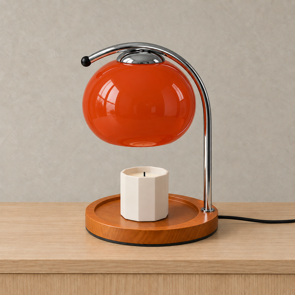 Nevorla red bedside lamp and candle warmer with unlit glass shade and solid wood base #color_red