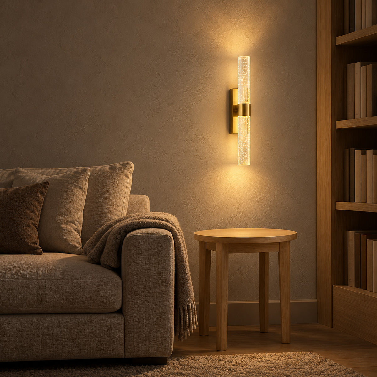 Nimarlo gold dimmable wall lamp softly lighting library seating at night