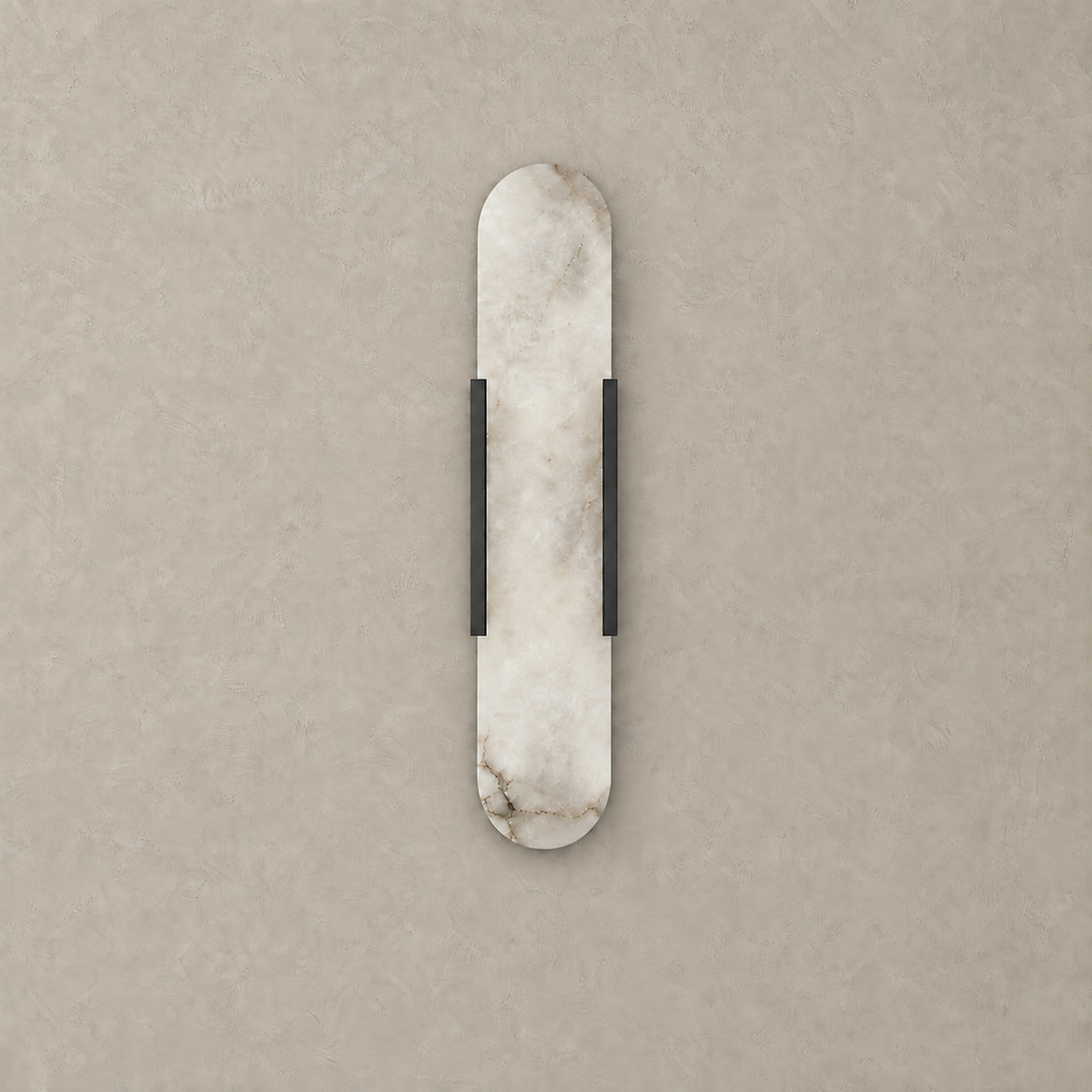 Oselira black hardwired wall sconce with an unlit pale marble panel and soft gray veining