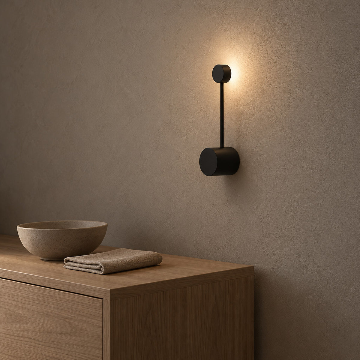 Rilameo black wall light adding a late afternoon accent to a dining room