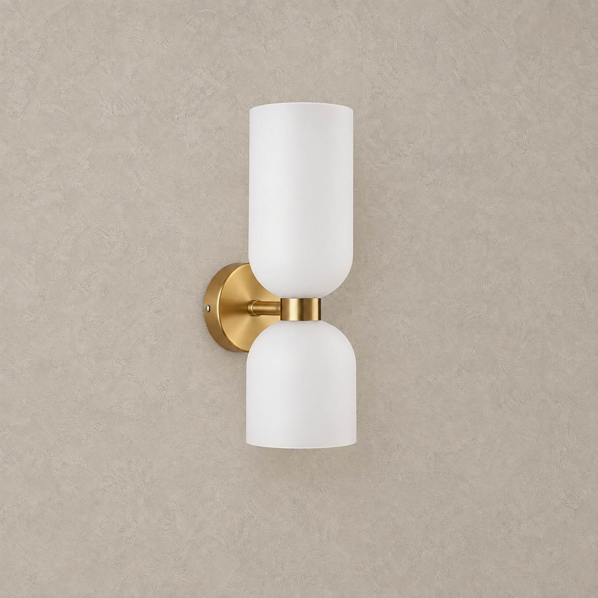 Riselona gold and opal glass wall sconce switched off against a plain plaster wall