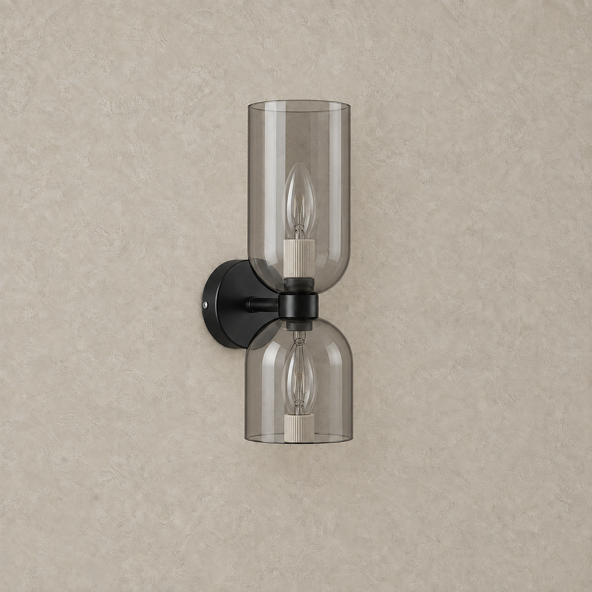 Riselona matte black and smoke gray glass bedside wall light unlit on a plain backdrop #color_matte black & smoke gray glass