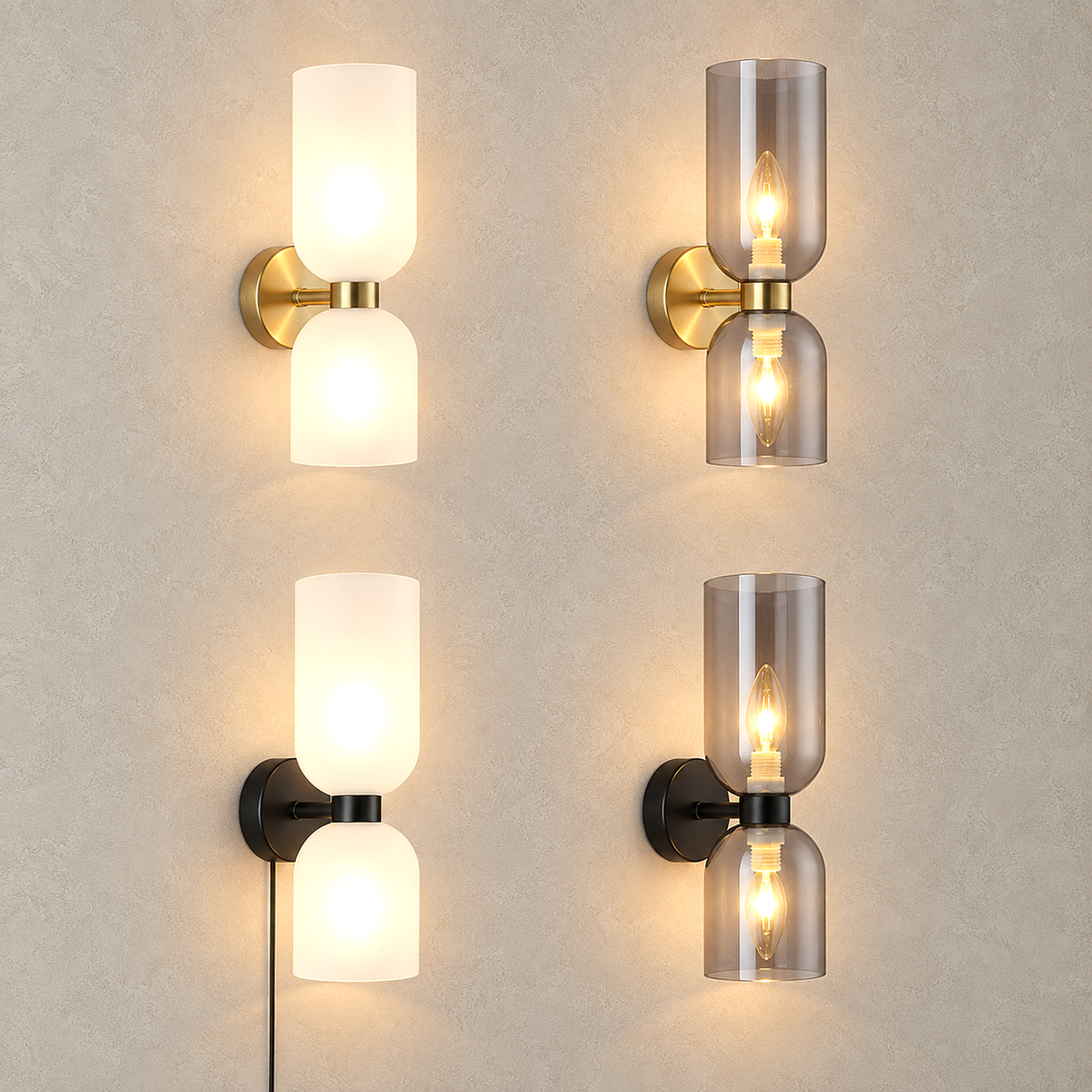 Riselona wall lamp gold and opal glass gold and smoke gray glass matte black and opal glass matte black and smoke gray glass