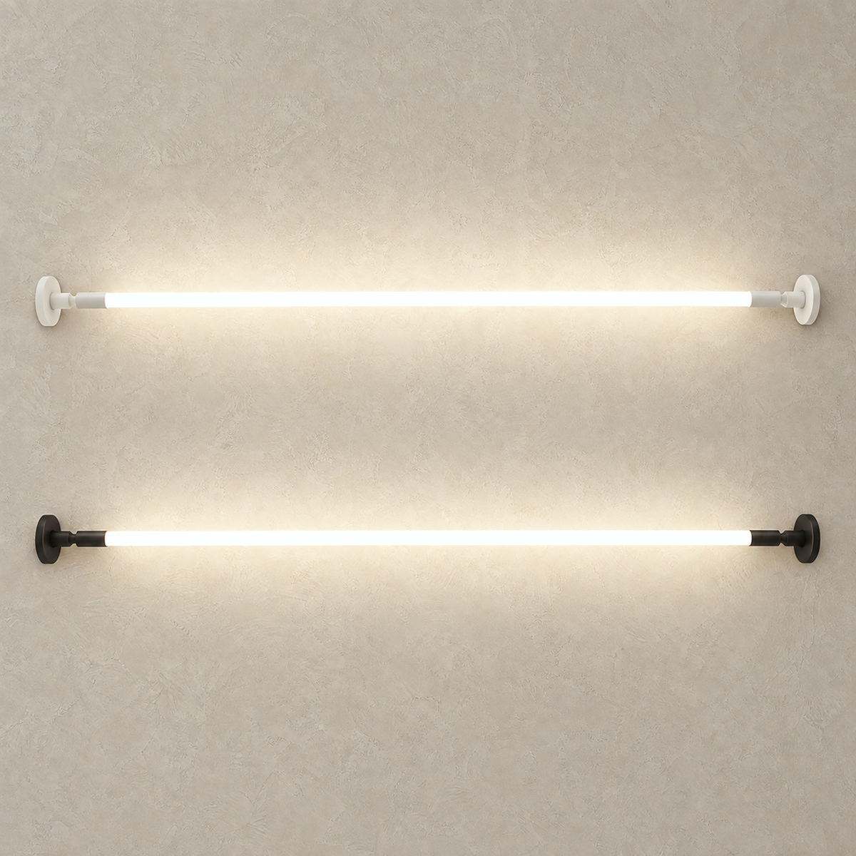 Ronelia white and black linear LED wall lights glowing side by side