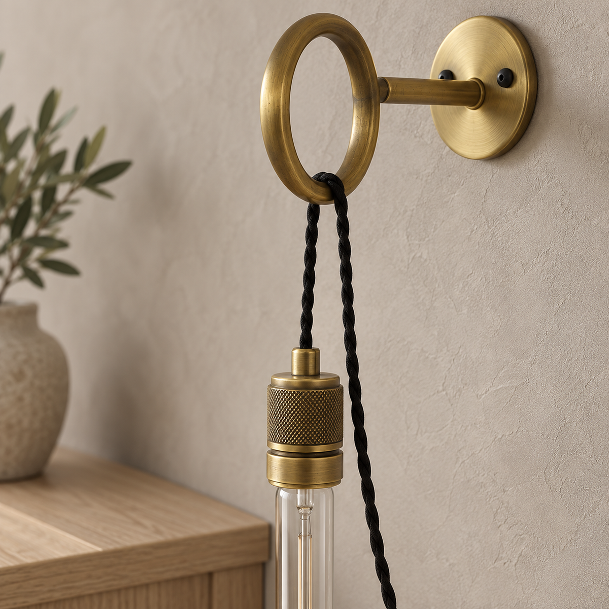 Rovenila gold wall sconce close up showing its ring detail and plated gold finish