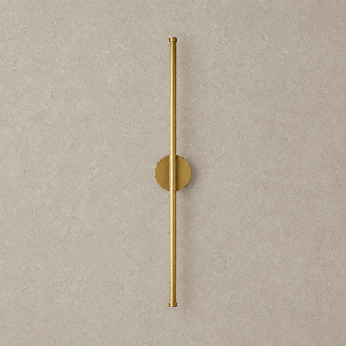 Senolira gold LED wall sconce unlit showing the round backplate and slim vertical bar