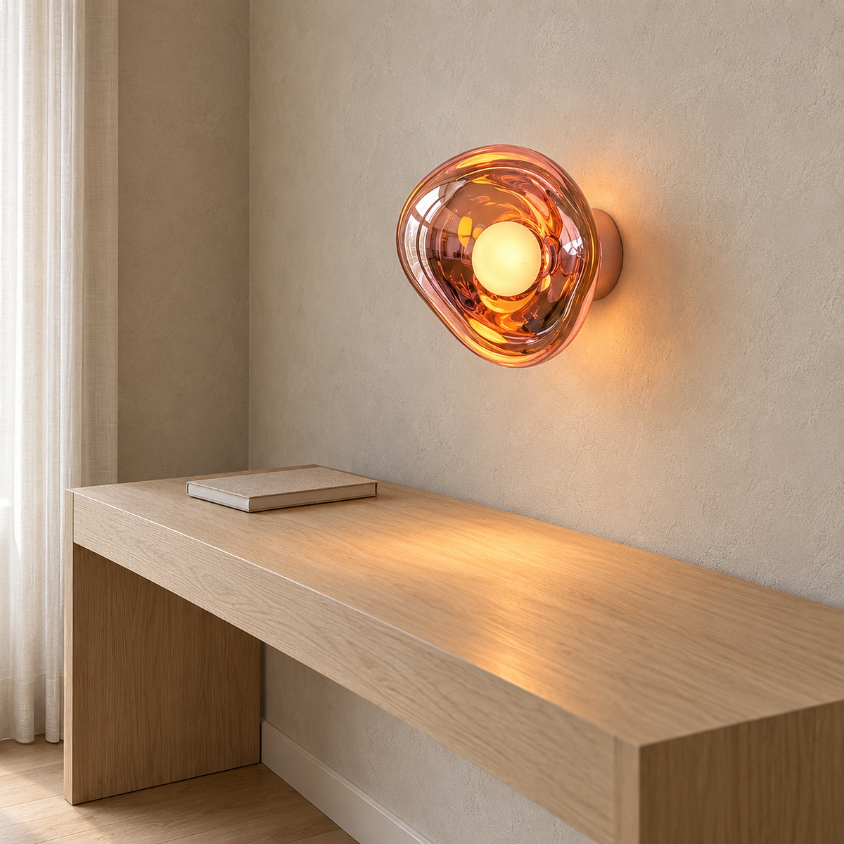 Sevalira rose gold wall sconce detail showing the projecting wall mounted base