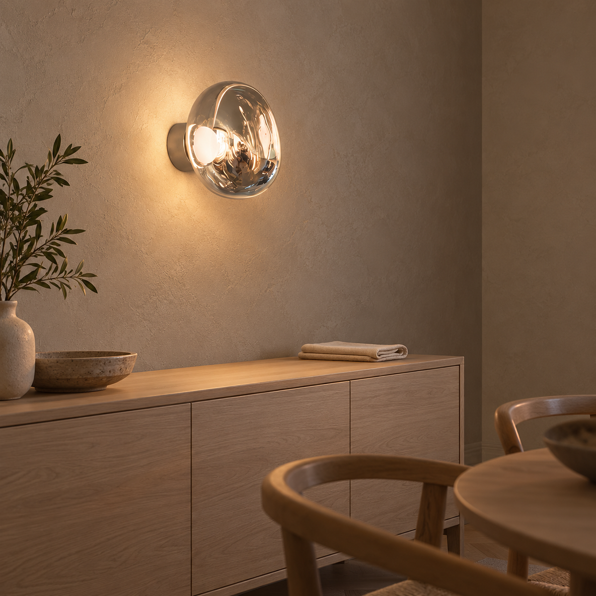 Sevalira silver wall light warming plaster in the late afternoon dining room #color_silver